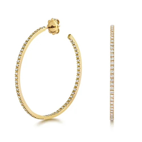 18ct Gold Hoop Earrings For Women 40MM 1.10ct